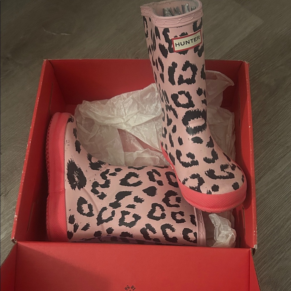 Hunter Pink Animal Print Rain Boots